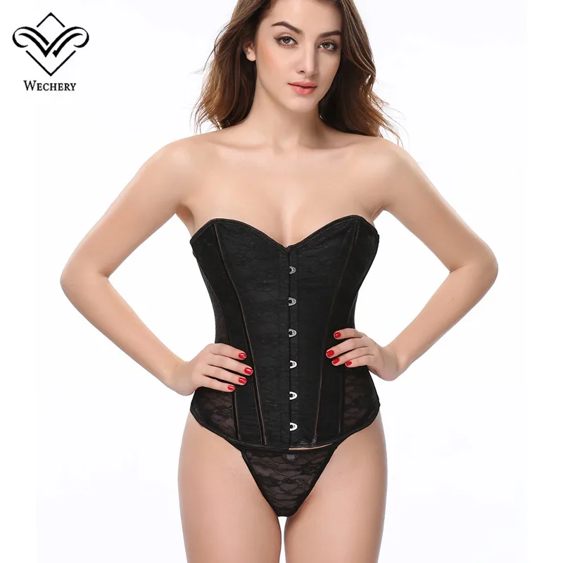 

Wechery Steampunk Corset Sexy Gothic 12 steel bone Black Corsets Bustiers Lace up korset Corsage Corselet Waist Trainer Bustier