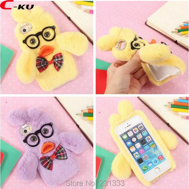 Мягкий чехол из ТПУ с мехом кролика C ku 3D Duck Dr Hair для Iphone X 8 7 PLUS 6 6S SE 5 5S Теплый