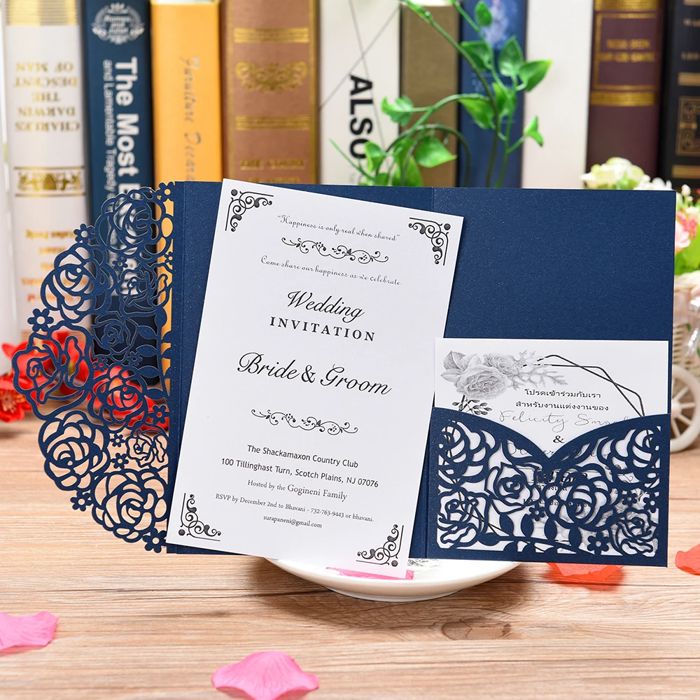 

1 Piece New Pocket style invitations set with RSVP Card,laser cur paper vintage party invitations for baby shower wedding Easter