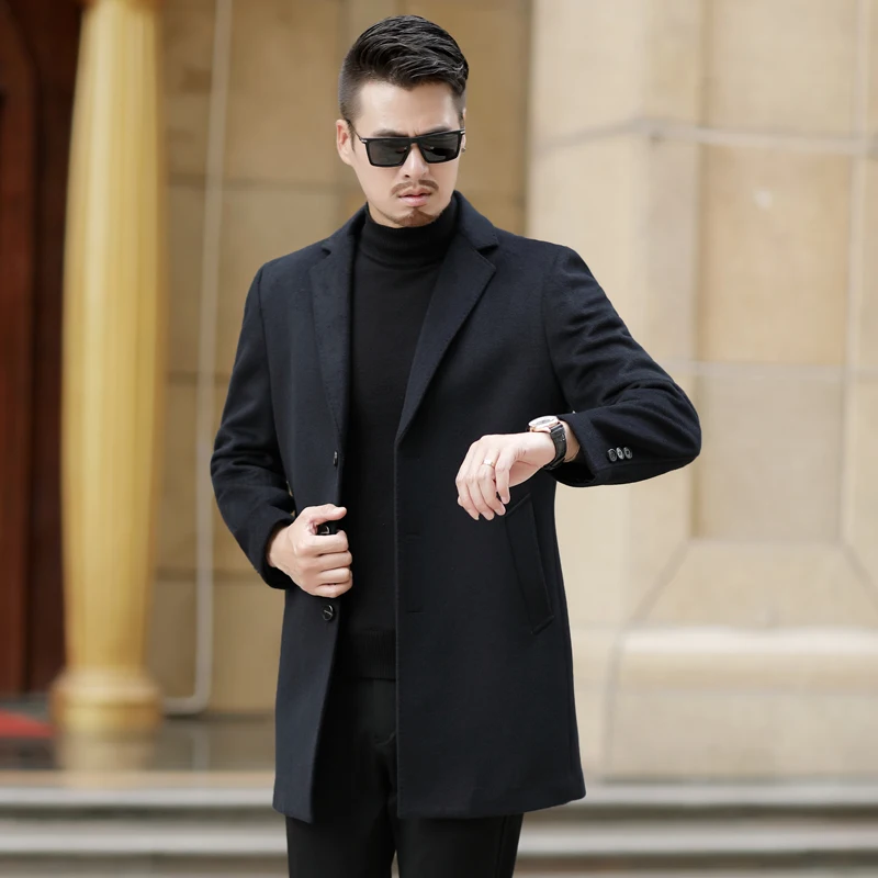 

2019 Winter New Fashion Men Solid Color Single Breasted Long Trench Coat / Men Casual Slim Long Woolen Cloth Coat Large Size 8XL