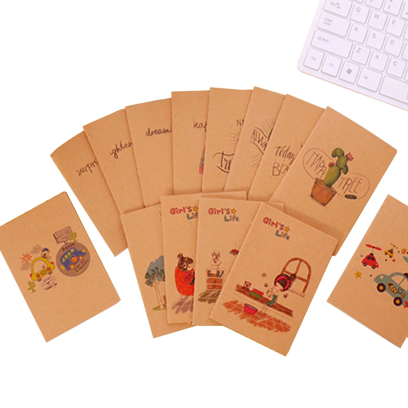 

40books/lot Kawaii Kraft Paper Mini Notebook Cartoon Animal Girl Owl Bear Cactus Vintage Memo Notepad School Office Gift for Kid