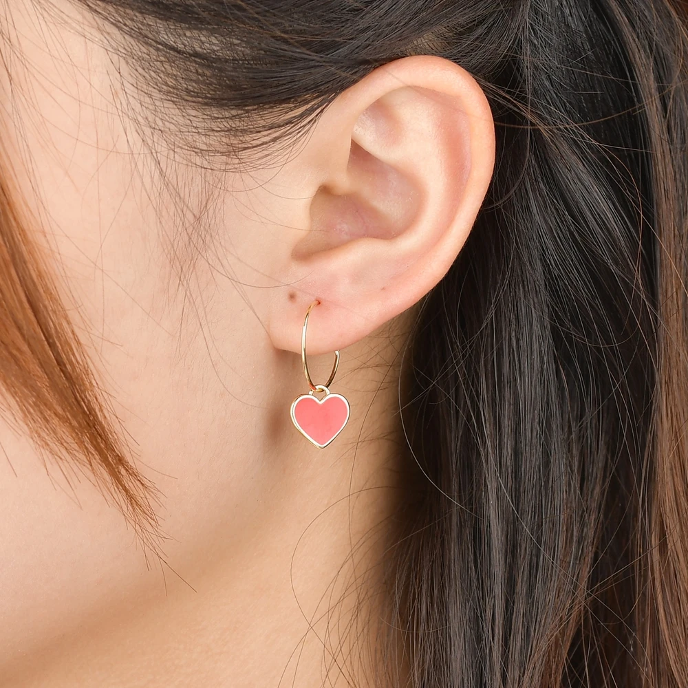 Япония корейских Для женщин 925 пробы Серебряные ювелирные изделия элегантный милый небольшой Эмаль Красное сердце серьги-кольца для любителей подарок
