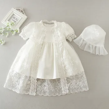 

2019 Western Girls Lace Baptism Party Dress And Lace Jacket with Hat Princess 3 Pcs Sets Baby Infant Dresses 1.1kg#74