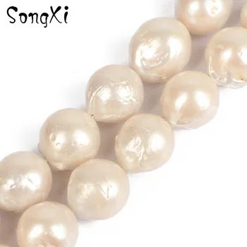 

14mm Natural AA Freshwater White Baroque Pearls Round Loose Beads for Jewelry Making Diy Necklace Bracelet Jewellery 15'' Strand