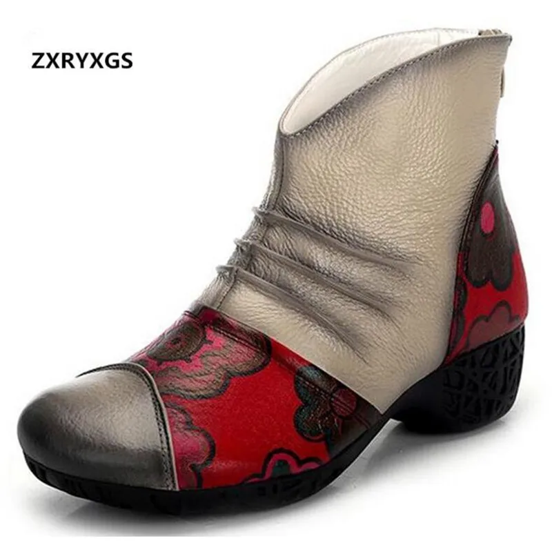 

2019 New Autumn Winter Handmade Original Genuine Leather Boots Women's Boots Spell Colors Women Shoes Fashion Boots Ankle Boots