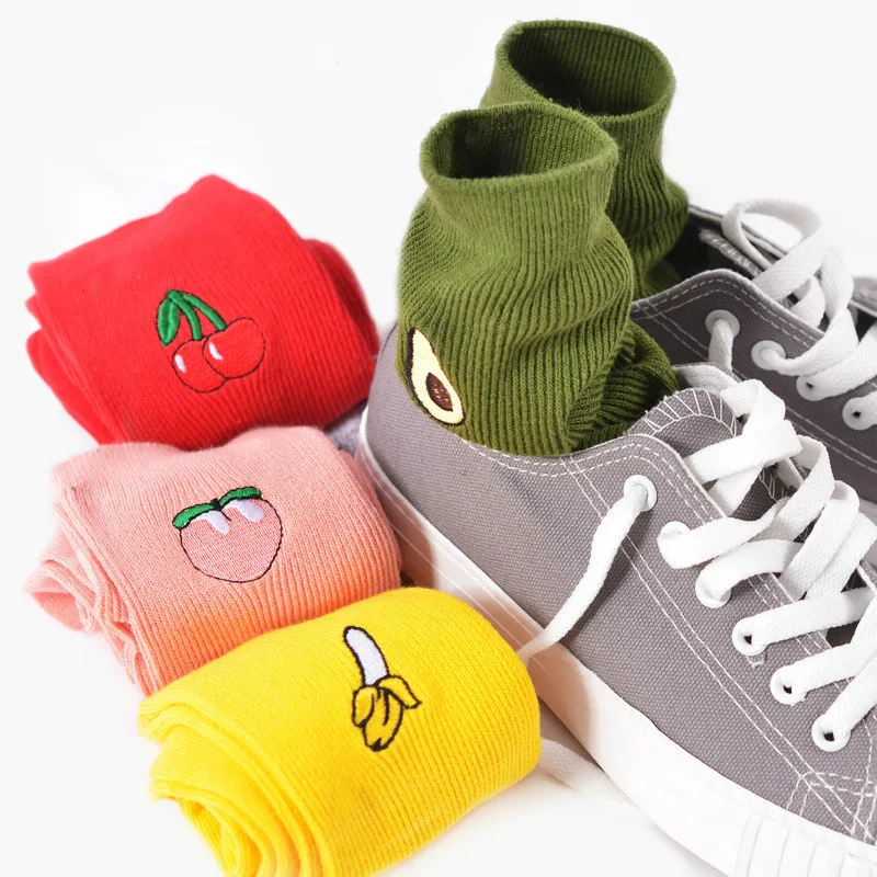 

Cotton Cute Fruit Print Women's Socks Meias Retro Embroidery Long Colorful Funny Socks Women Girls Multicolor Sock for women