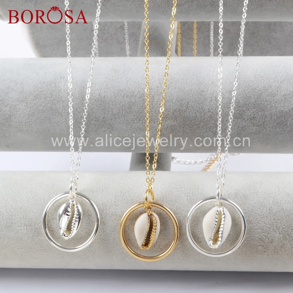 

BOROSA 5PCS 30inch Gold/Full Silver Color Natural Cowrie Shell Trim Shell Pendant Necklace Jewelry G1679