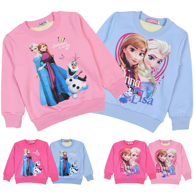 

Winter Kid Baby Girl Hoodies Cotton Velvet Tops Spring Thin Sweatshirts Clothes Snow Queen Princess Cartoon Casual Sweater 3-8 Y
