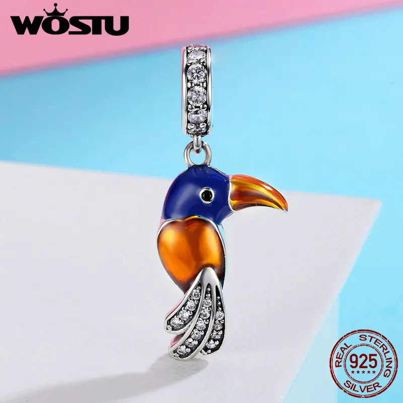 

WOSTU Authentic 925 Sterling Silver Lovely Parrot Pendant Charm fit Women Charm Bracelets & Necklace Fine Jewelry FIC391