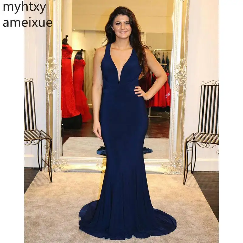 

2019 Gorgeous Cheap Evening Dresses Sexy Deep V Neck Sleeveless Backless Mermaid Prom Gowns Custom Made Sweep Robe De Soiree