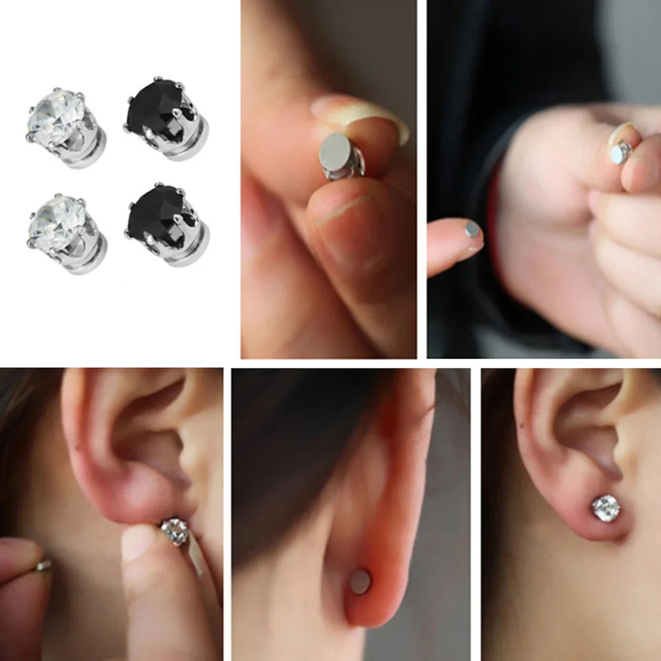 1 par 6mm Unisex Redondos de Cristal Claro clip magnético en Arito Para Cumpleaños