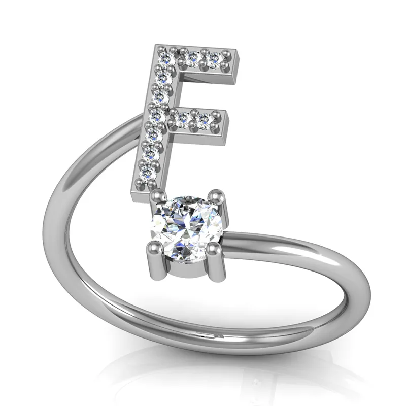 Двойное яркое креативное кольцо 26 букв из кубического циркония белого золота с открытым пальцем для женщин, женские вечерние ювелирные изделия в подарок KCR208 - Цвет основного камня: F