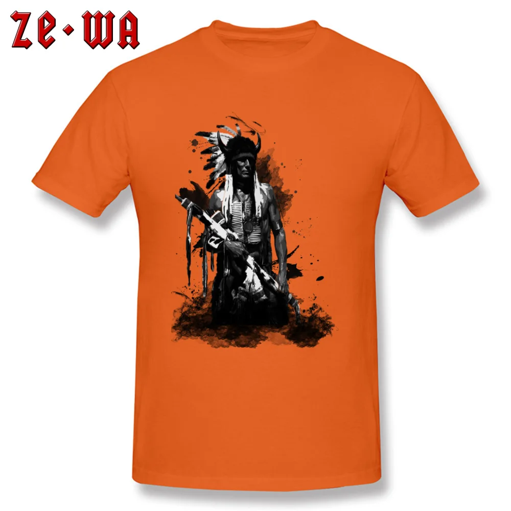 Cotton Fabric Mens Short Sleeve American Indian Warrior T Shirts Birthday Tees Coupons Custom Round Collar Tee Shirt American Indian Warrior orange