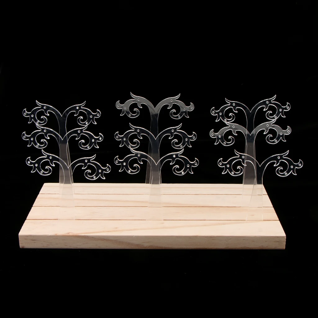 

9 Pieces Acrylic Tree Dangle Drop Hook Stud Earring Jewelry Rack Natural Wooden Base Room Counter Display Showcase