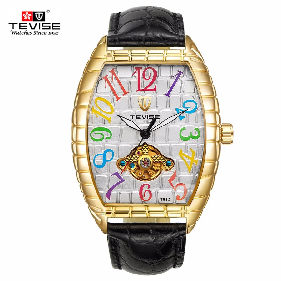 

TEVISE Automatic Mechanical Men's Watch Crocodile Skin Case Tourbillon Man Watch Waterproof Leather Wristwatches Male Clock