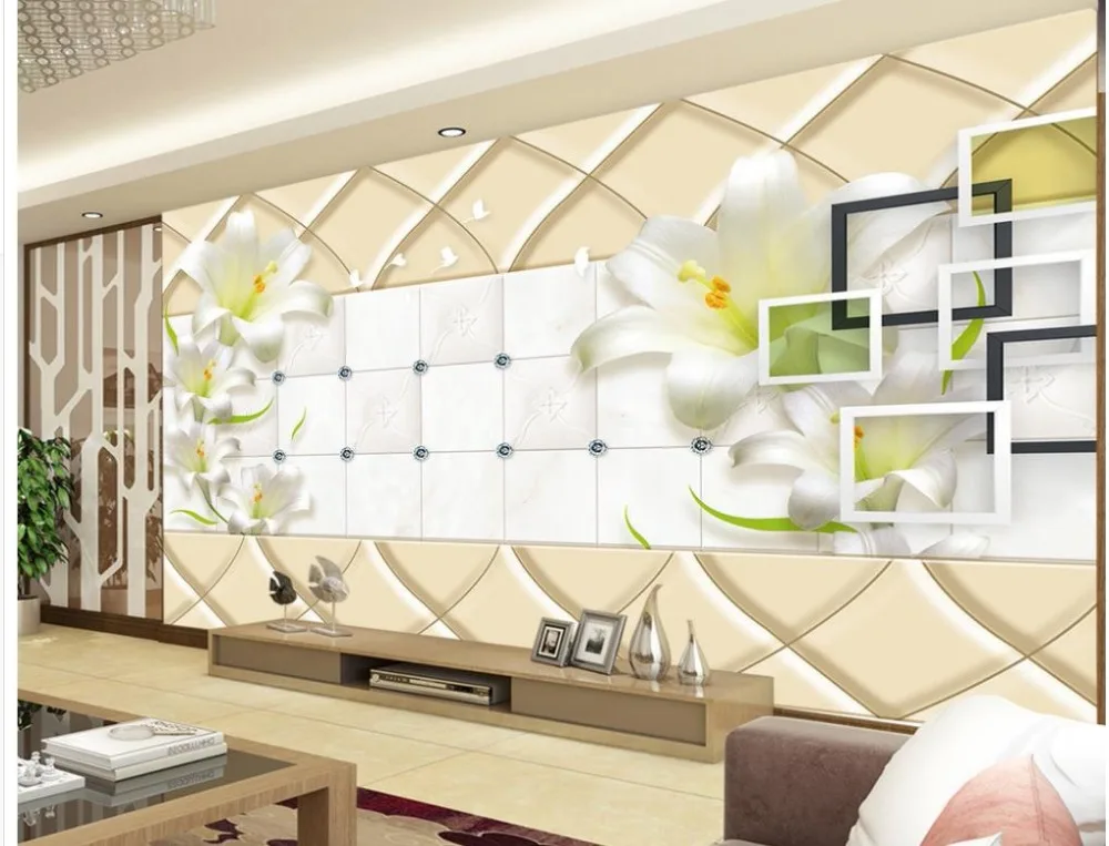 

Custom 3d Mural Wallpaper Green Lily Plaid Pattern TV Background 3D Mural Wall Paper Home Decor Living Room Wall Covering