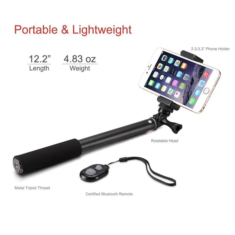 Bluetooth Selfie Stick GoPro Monopod with Tripod Stand for iPhone and Android (Black)3