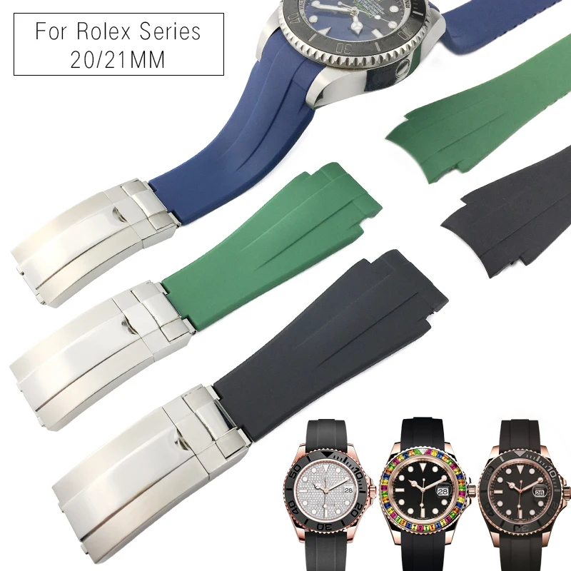 

20mm 21mm Rubber Silicone Watch Strap Combination Buckle Waterproof Watchband for Role Submariner Daytona GMT OYSTERFLEX Watch