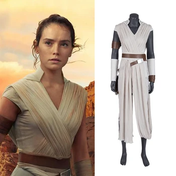 

Rey Cosplay Costume Star Wars 9 The Rise of Skywalker Halloween Adult Superhero Jedi Rey Outfit Cosplay Boots Women Dress