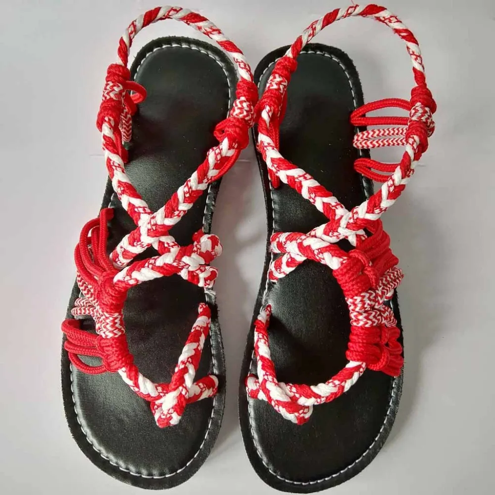 

2019 Fashion casual colorblock rope knot sandals toe Roman beach shoes ladies sandals #AY3