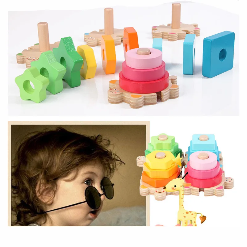 Детские радужные деревянные 4 колонки блоки наборы образовательная геометрическая форма соответствия игрушки для детей животных укладки Oyuncak