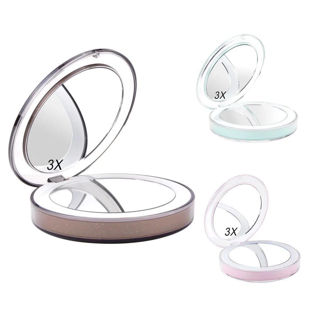 

11 Lights LED Makeup Mirror with 3X Magnifying Glass Pocket Compact Hand Mirrors for Woman Make Up Cosmetics Gift USB Cable