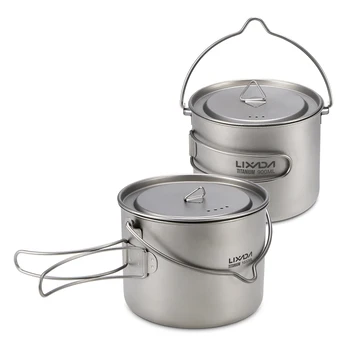 

Lixada 1600ml Titanium Pot Ultralight Portable Hanging Pot with Lid and Foldable Handle Outdoor Camping Hiking Backpacking tools