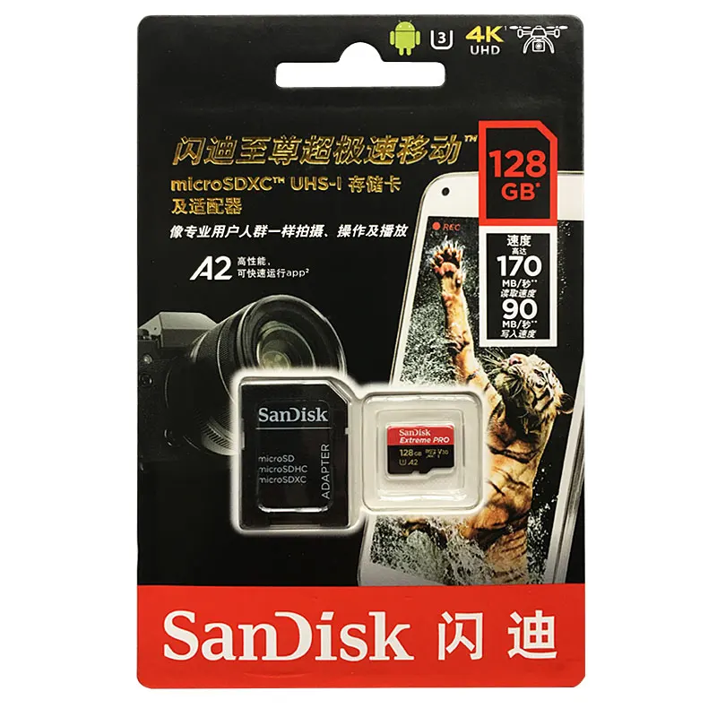 Двойной Флеш-накопитель SanDisk Extreme PRO карты памяти 256 ГБ 128 Гб 64 Гб 170 МБ/с. SDXC UHS-I микро SD карты U3 V30 TF карты Поддержка видео в формате 4K UHD