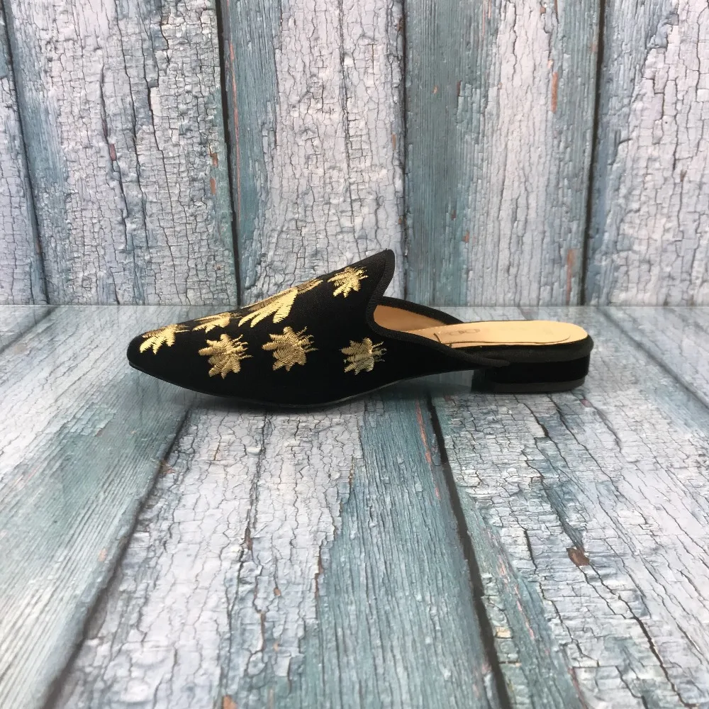

Daiwenjie US Size 5-15 Loafers for Women, Womens Embroidery Mule Shoes Velvet Backless Slip On Loafers Pointed Toe Flat Mule Sli