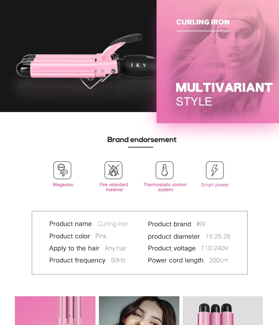 Modelador de Cabelo Nova Chegada Cerâmica Triplo Barris Curling Ferro Profissional Profunda Pérola Acenando Encaracolado Ferramenta Estilo Ikv 2020 4 High Quality Beleza e saúde