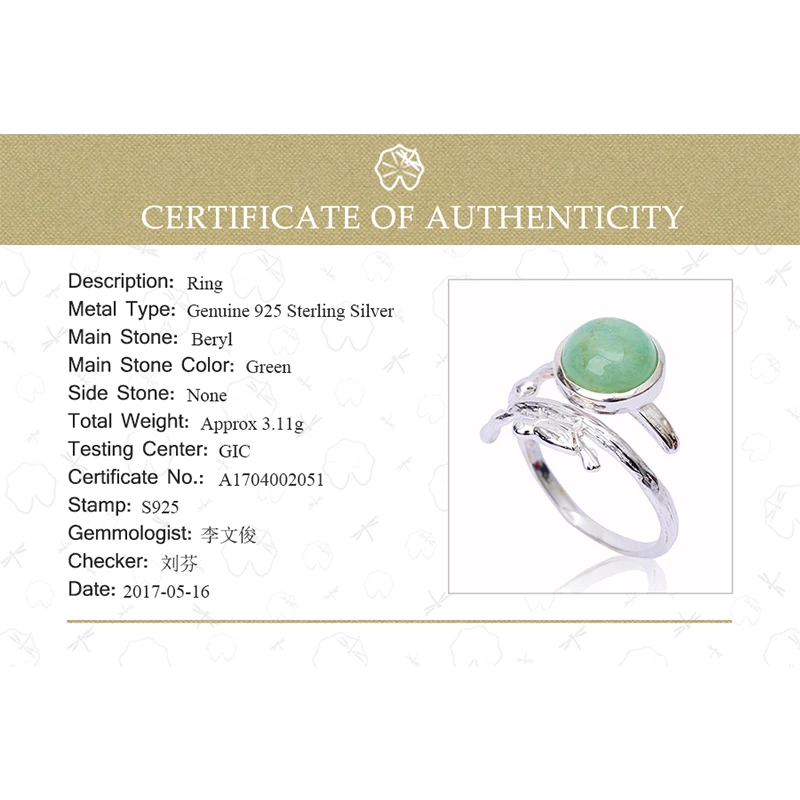 Lotus Fun Real 925 Sterling Silver Natural Beryl Stone Creative Handmade Designer Fine Jewelry Vintage Rings for Women Bijoux