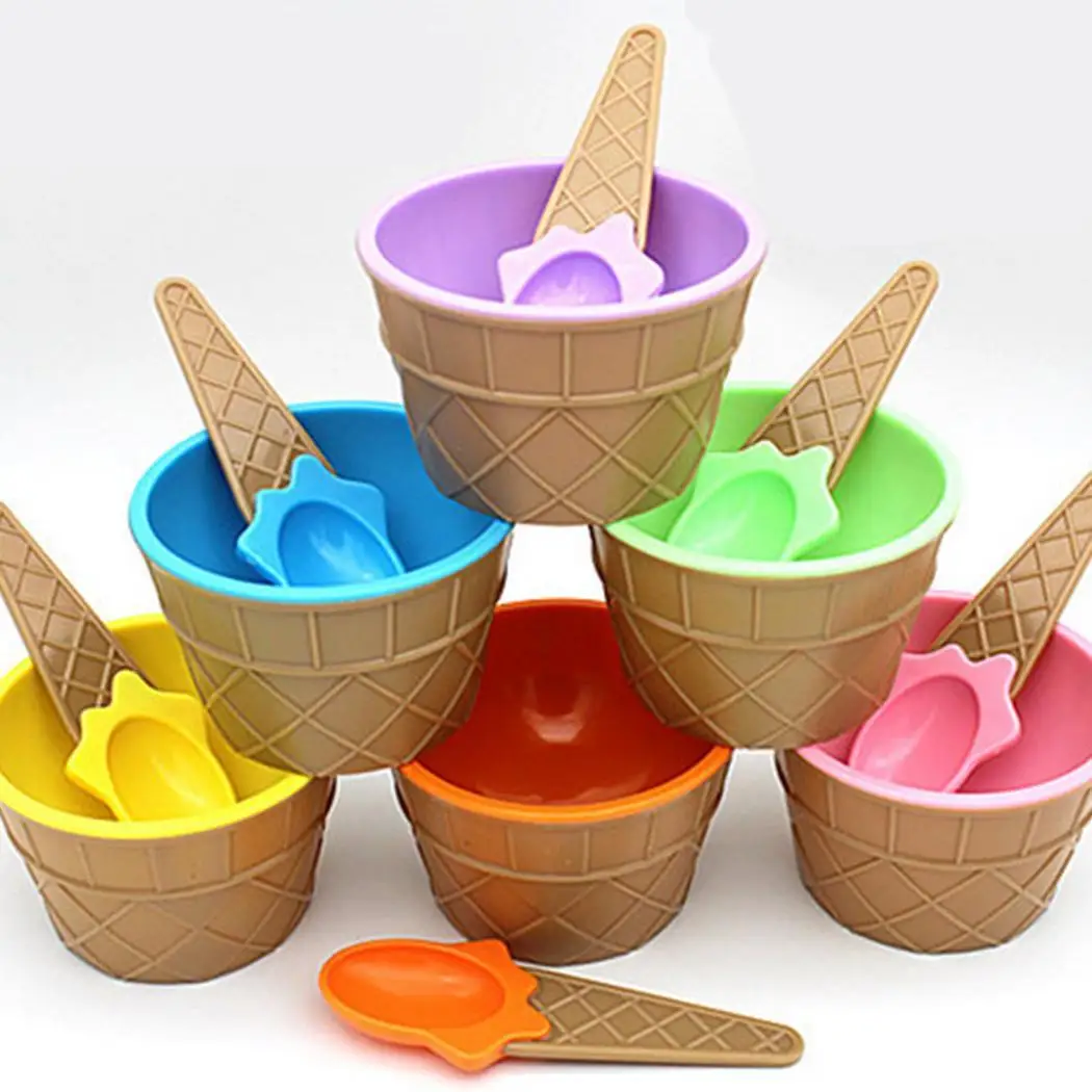 

Cute Kids Candy Color Ice Cream Bowl Spoon Set Ice Cream Cup Dessert Container Holder With Spoon Ice Cream Tool Home Kitchen