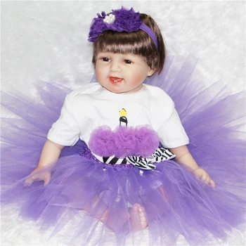 

22" 55cm Reborn babies dolls for girls toys silicone reborn dolls with Purple fluffy skirt magnetic pacifier bebe alive reborn