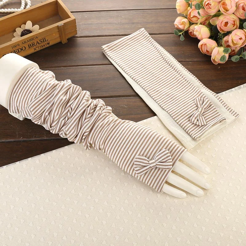 Winter Warm Long Gloves Women Striped Cotton Arm Sleeve Half Finger Sun Protection Mittens Hand Cuff Travel Driving Gloves (8)