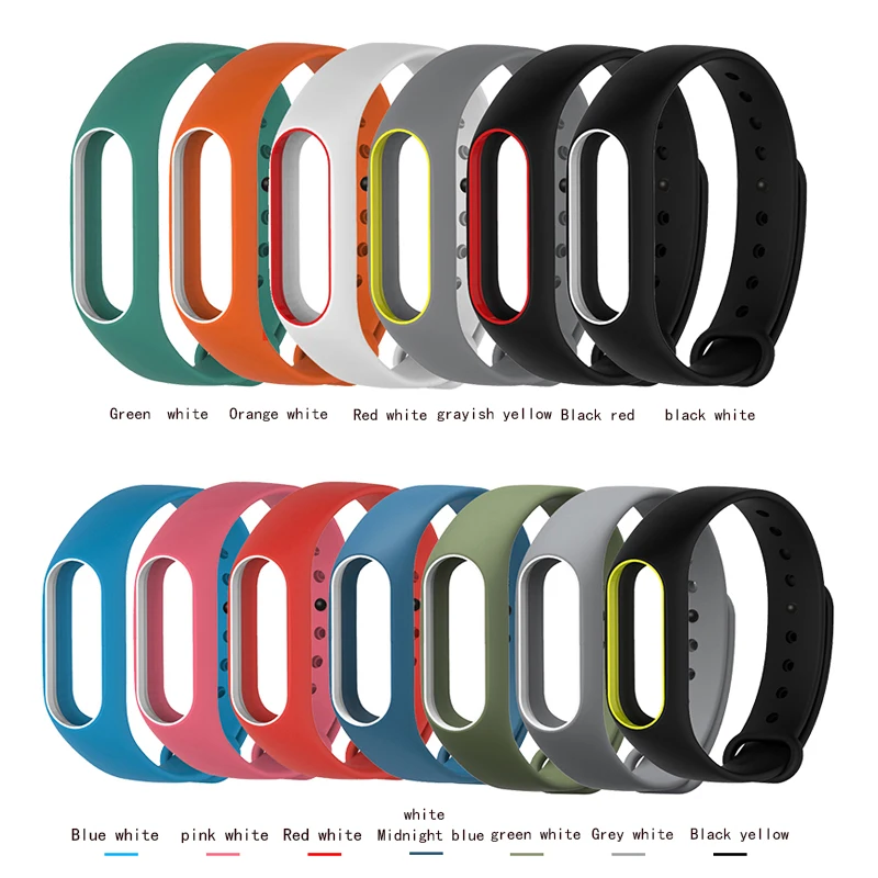 BUMVOR Silicone In stock 1 pcs Replacement Strap For Xiaomi Mi band 2 band2  Bracelet Double Color Wrist Strap Multi-colors