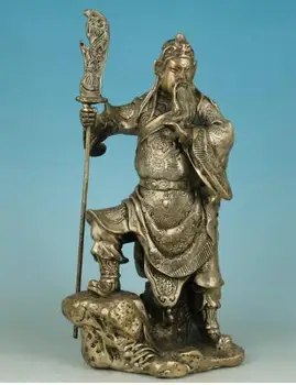 

YM 305 decoration bronze factory outlets Tibet Silver Big Chinese Old Brass Plating Silver Hand Carved Powerful Guan Yu Figure