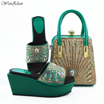 

Gorgeous Latest Teal African Shoes And Bag Set For Party High Quality Italian Shoes And Bags To Match 38-42 WENZHAN B95-22