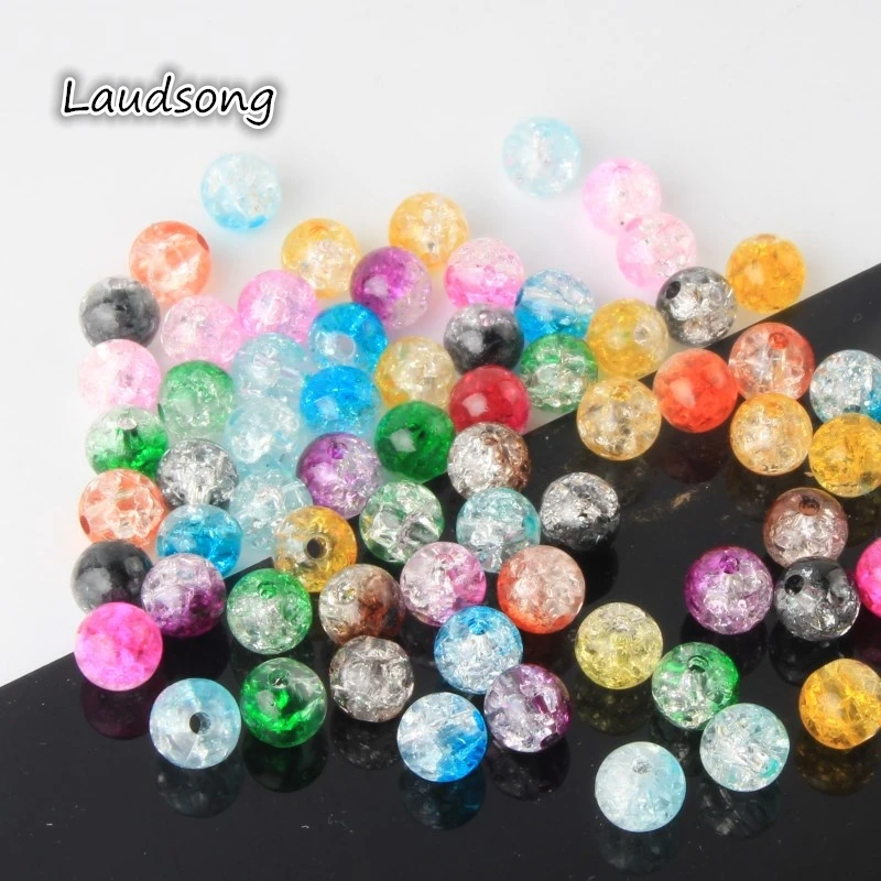 8mm 100pcs Mixed Color Acrylic Beads Broken Crack Floral Spacers Loose ...