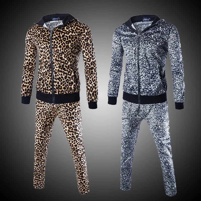 

2022 Euro Fashion Men Leopard Hoody Sweatshirts Sweatpants Tracksuit Sets Joggers Casual Fitness Clothing Suit Ensemble Homme