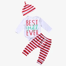 Рождественский комплект для новорожденных мальчиков и девочек, лучший подарок, топы, комбинезон, штаны в полоску, шляпа, наряды, осенняя Рождественская одежда