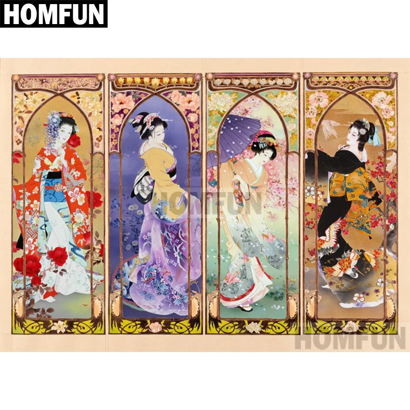 HOMFUN Tam Kare yuvarlak Matkap 5D DIY Elmas Boyama japon Kad nlar 