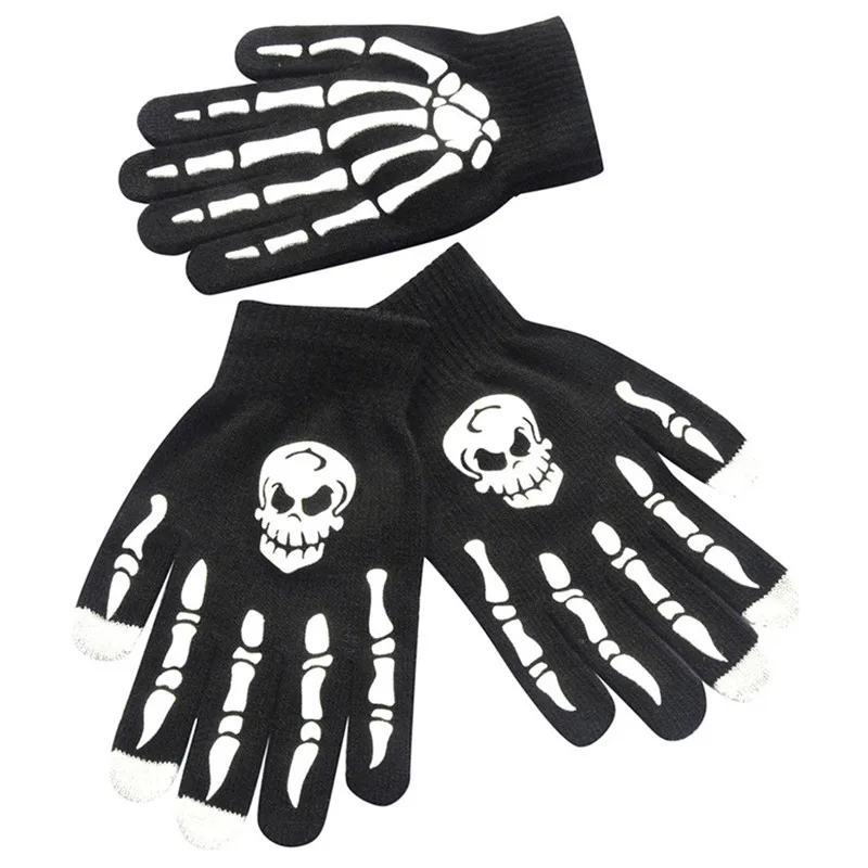 1Pair Men Skull Bone Skeleton Goth Racing Non-Slip Sports Full Finger Gloves Hand Gloves guantes eldiven handschoenen 40FE1807