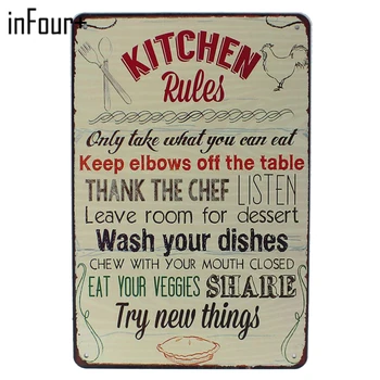 

[inFour+New Kitchen Rules Metal Signs Home Decor Vintage Tin Signs Pub Vintage Decorative Plates Metal Wall Art Plaques