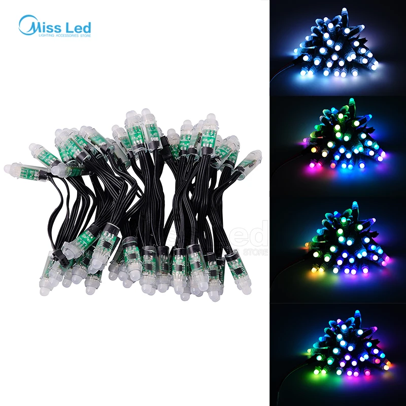 

Wholesale 50pcs 12mm Black Wire WS2811 2811 IC Led pixel Module string, IP68 waterproof Full color RGB Digital,DC12v input