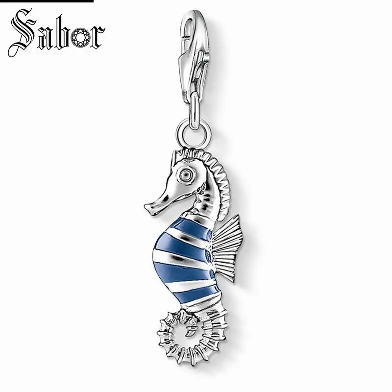 

thomas Blue Seahorse Charm Pendant,2019 Jewelry For Men Boy Women Girls,womens Gift 925 Sterling Silver Fit Bracelet charms
