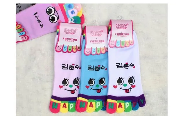 ankle socks women 1pair/lot Cute Cartoon Smile Print Toe Socks Five toe cartoon cotton Socks female cotton funny socks sockwell compression socks