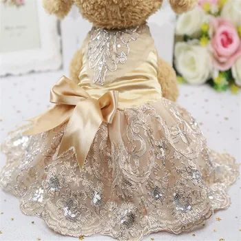 

Luxury Princess Sequin Lace Embroidered Dog Wedding Dress Princess Wedding Dresses Dog Skirt For Yorkshire Chihuahua Dog Costume