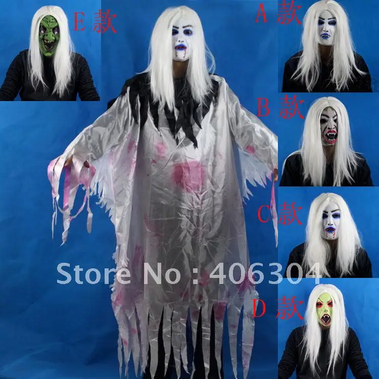Halloween party  costume  white clothes with white mask  horror ghost cotume.1.5m length
