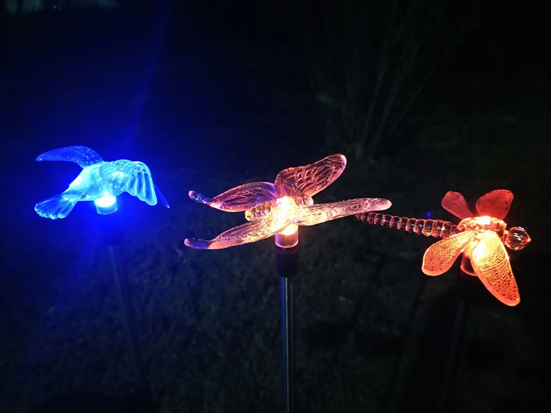 Lâmpada do Gramado do Jardim Solar à Prova Pássaro para Casa Luzes do Pátio Lote Luz d' Água Borboleta Colorida Dragonfly Paisagem Caminho 3 Pçs - Led 20 Lâmpadas solares