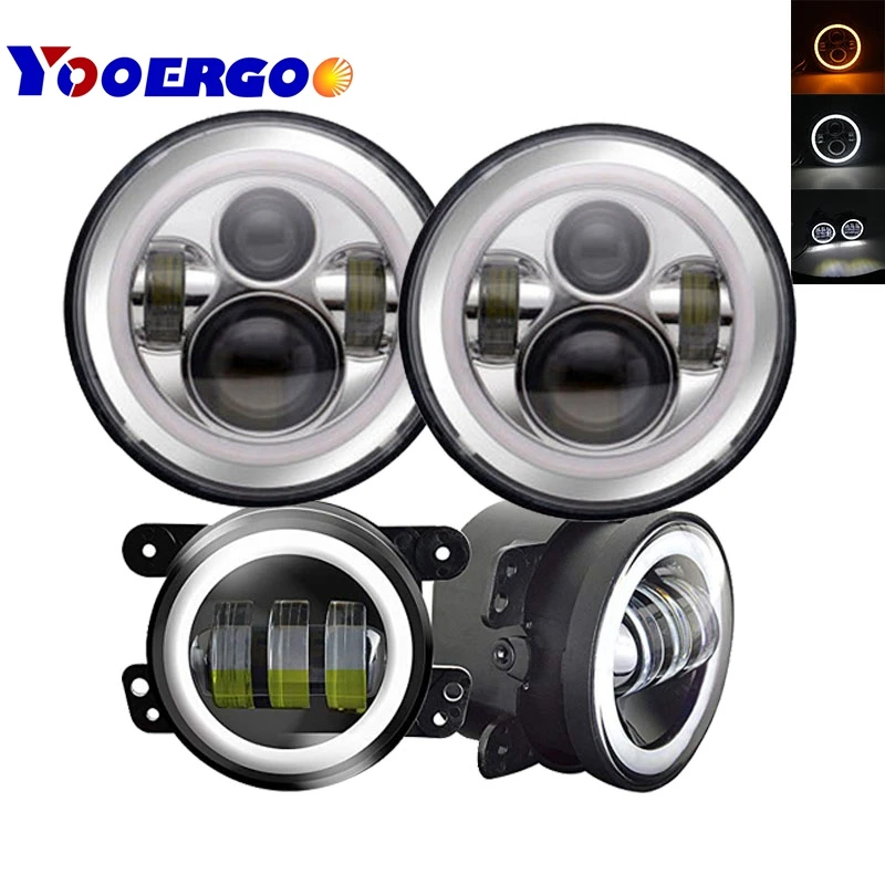 

7 Inch LED Headlights For Jeep Wrangler 60W Hi/ Lo Beam Angel Eye DRL Amber Turn Signal For Lada 4x4 urban Niva